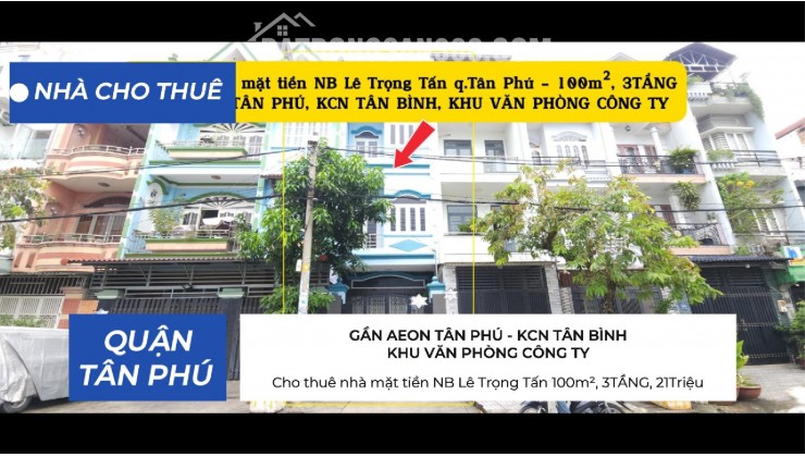 Cho thuê nhà mặt tiền NB Lê Trọng Tấn 100m², 3TẦNG, 20Triệu - KHU VĂN PHÒNG, DỊCH VỤ